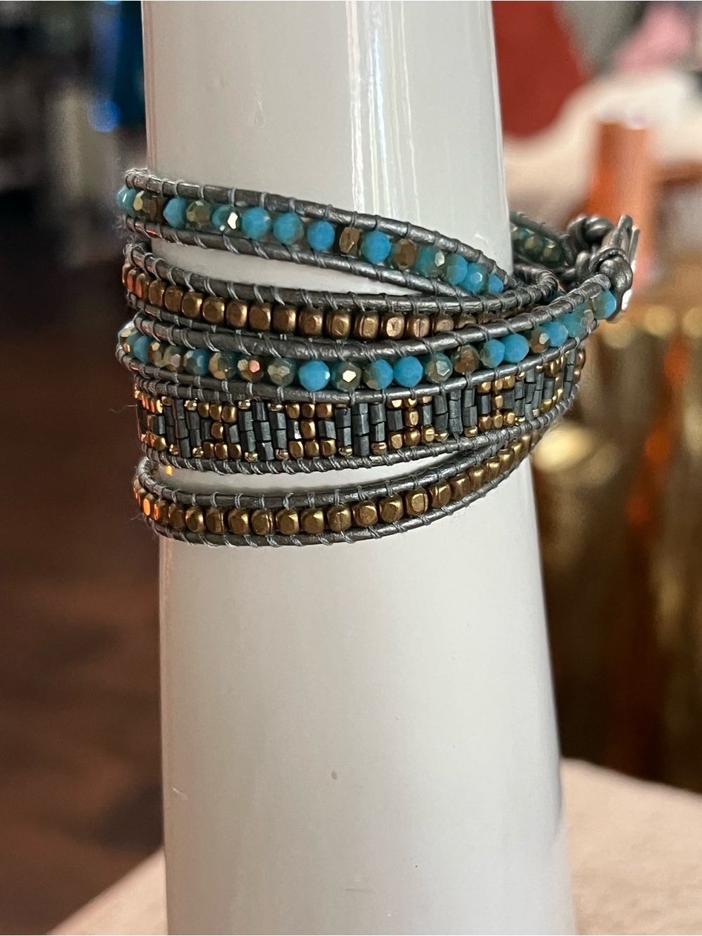 Nakamol Turquoise and Gold Multi-Row Wrap Ring - Women Jewelry